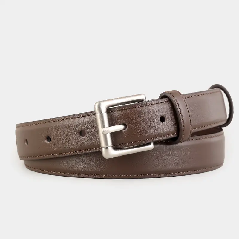 Women's Black Leather Belt with Silver Pin Buckle - Image 3