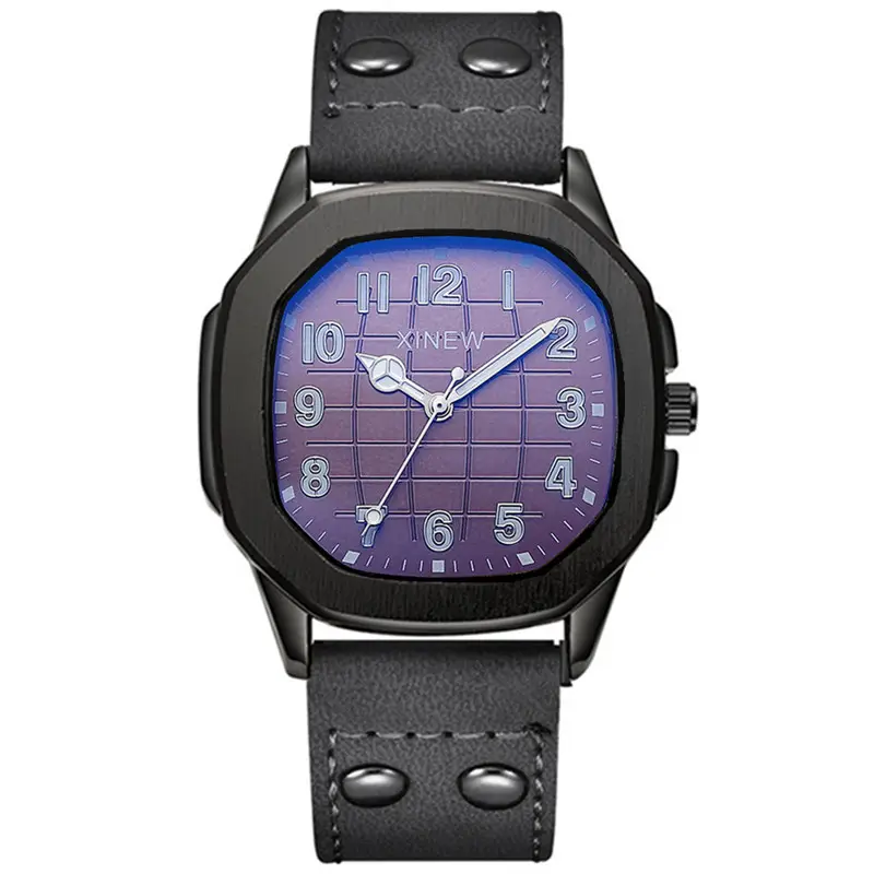 Men's Blue Dial Leather Band Quartz Watch - Image 4