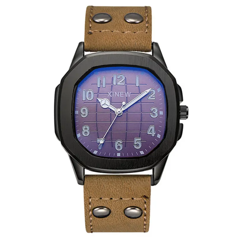 Men's Blue Dial Leather Band Quartz Watch - Image 8