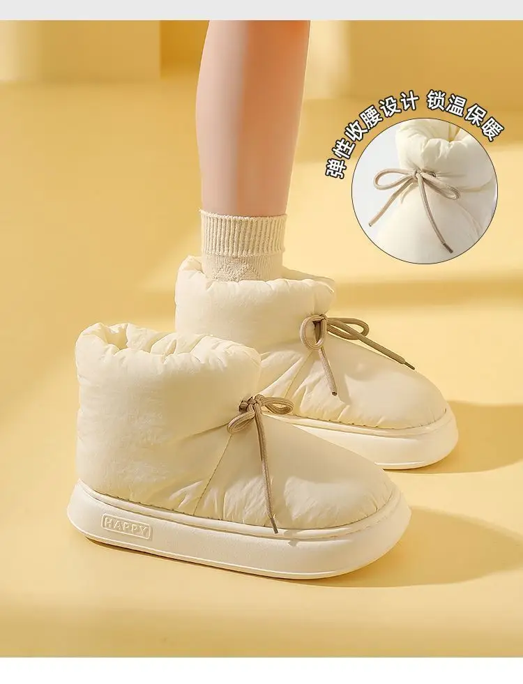 Down Cloth Cotton Slippers Men's Winter High-top Waterproof Snow Boots Outer Wear Non-slip Home Warm Plush Cotton Shoes for Men — feature 3