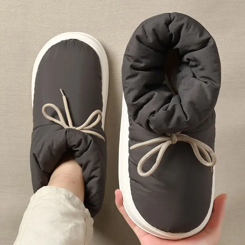 Down Cloth Cotton Slippers Men's Winter High-top Waterproof Snow Boots Outer Wear Non-slip Home Warm Plush Cotton Shoes for Men - Image 6