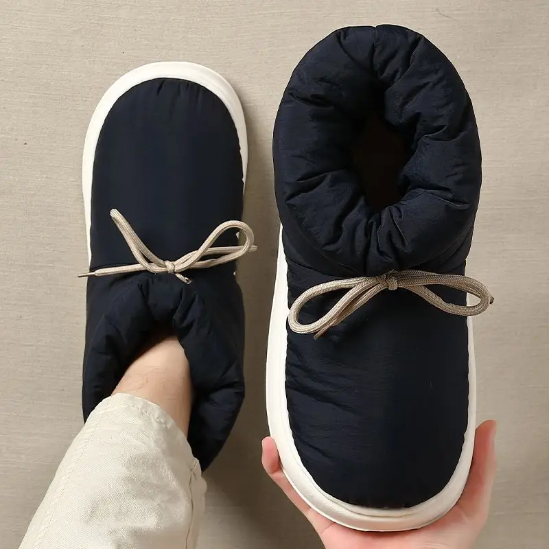 Down Cloth Cotton Slippers Men's Winter High-top Waterproof Snow Boots Outer Wear Non-slip Home Warm Plush Cotton Shoes for Men - Image 7
