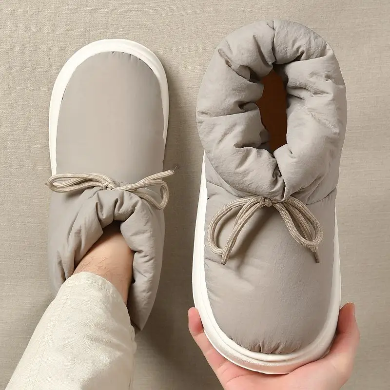 Down Cloth Cotton Slippers Men's Winter High-top Waterproof Snow Boots Outer Wear Non-slip Home Warm Plush Cotton Shoes for Men - Image 8