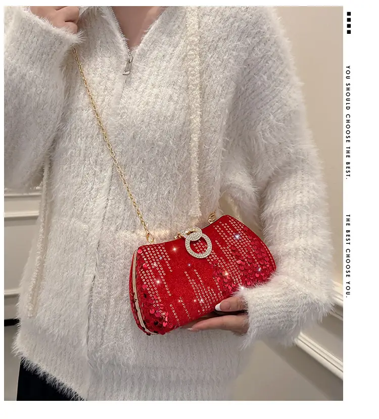 Red Sequin Chain Shoulder Bag for Women — feature 1