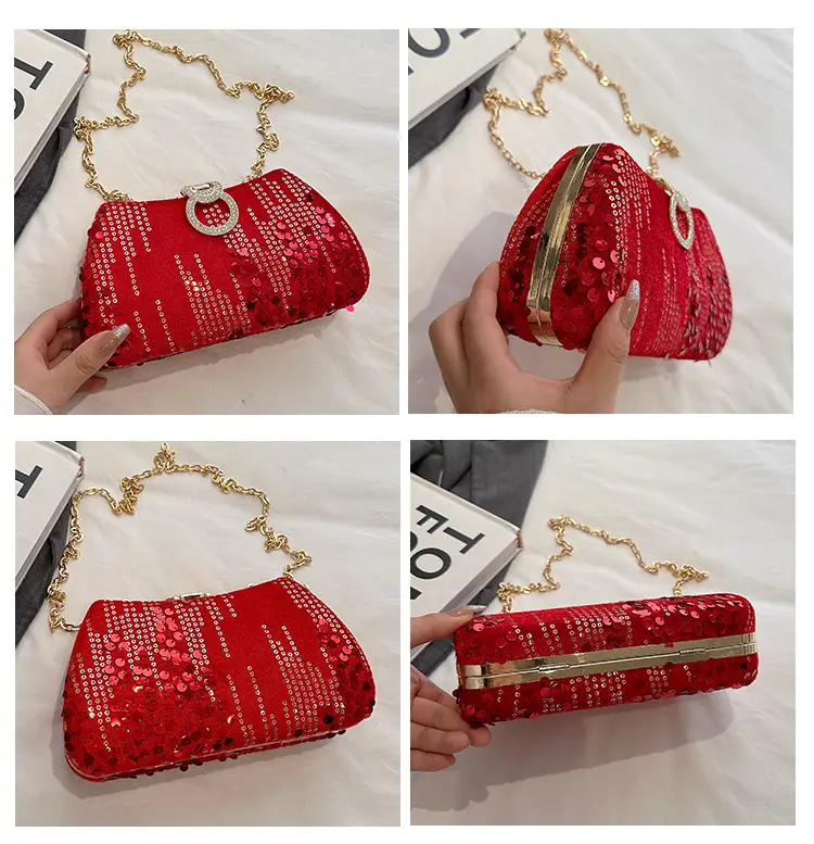 Red Sequin Chain Shoulder Bag for Women — feature 12