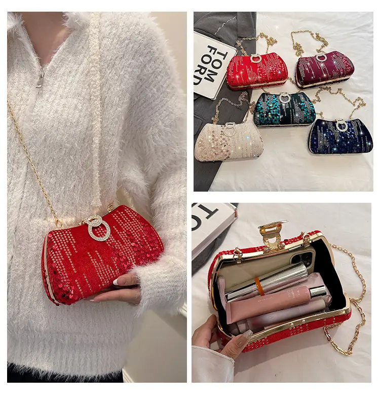 Red Sequin Chain Shoulder Bag for Women — feature 13