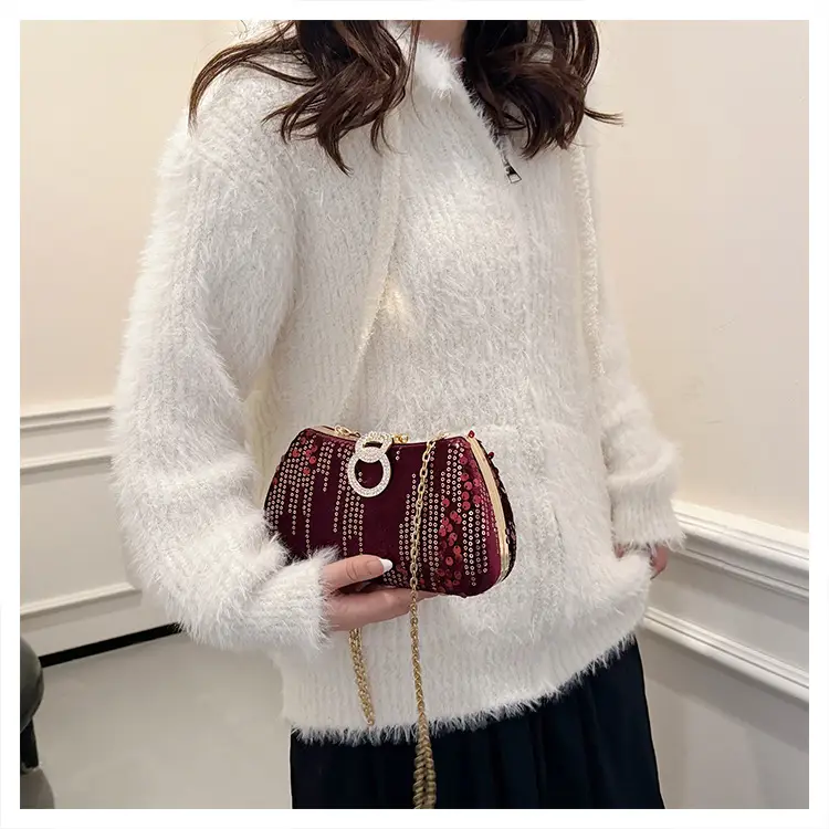 Red Sequin Chain Shoulder Bag for Women — feature 28