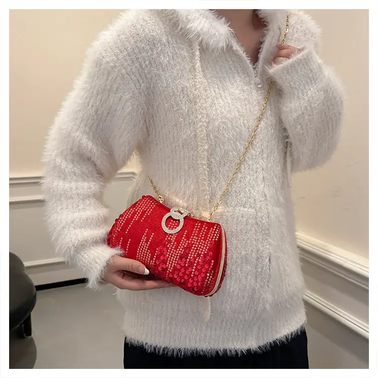 Red Sequin Chain Shoulder Bag for Women - Image 2