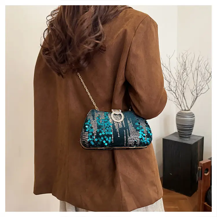Red Sequin Chain Shoulder Bag for Women - Image 4