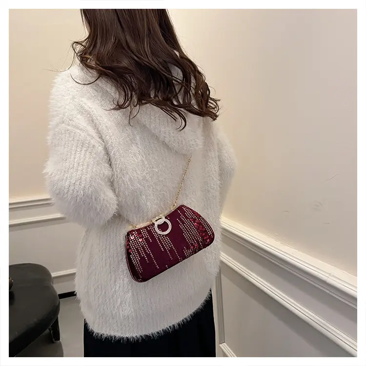 Red Sequin Chain Shoulder Bag for Women - Image 5