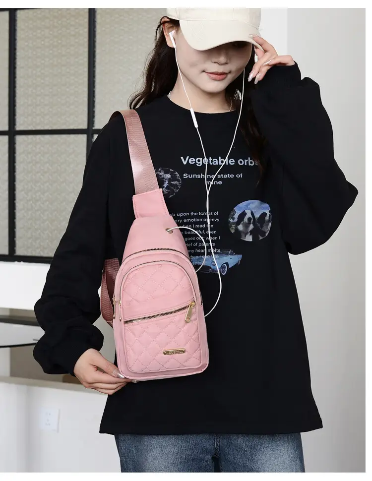 Red Quilted Shoulder Crossbody Bag with Data Holes — feature 12