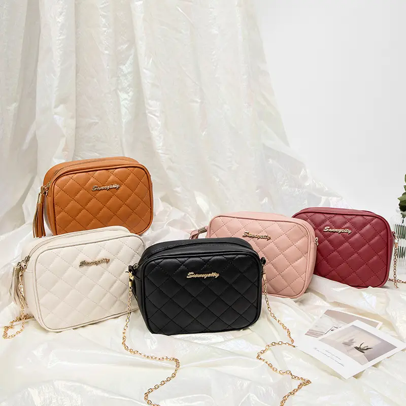 Korean Quilted Embroidered Women's Shoulder Bag Brown - Image 6