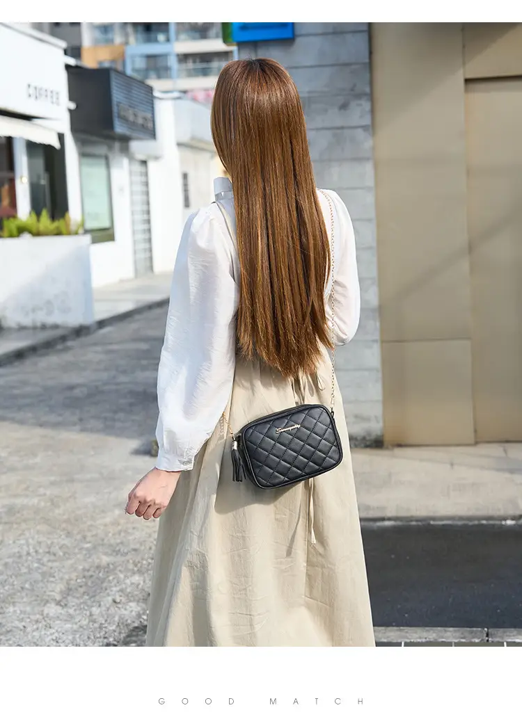Korean Quilted Embroidered Women's Shoulder Bag Brown — feature 10