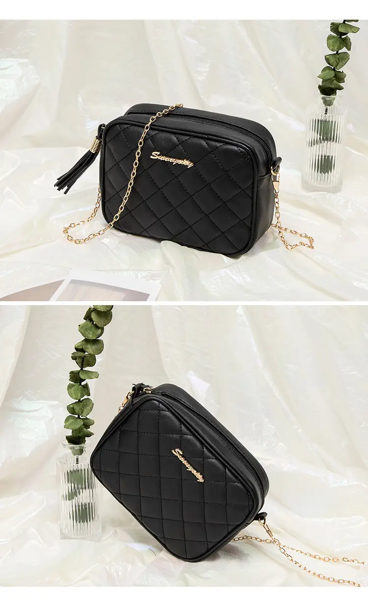 Korean Quilted Embroidered Women's Shoulder Bag Brown — feature 15