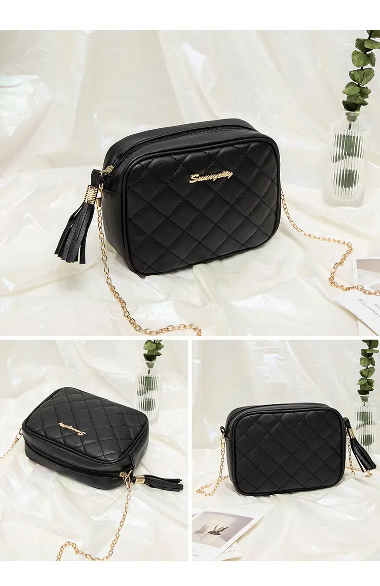 Korean Quilted Embroidered Women's Shoulder Bag Brown — feature 16