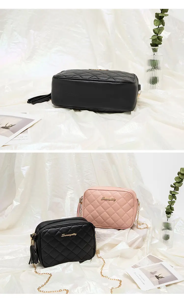 Korean Quilted Embroidered Women's Shoulder Bag Brown — feature 17