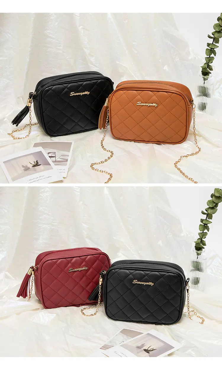 Korean Quilted Embroidered Women's Shoulder Bag Brown — feature 19
