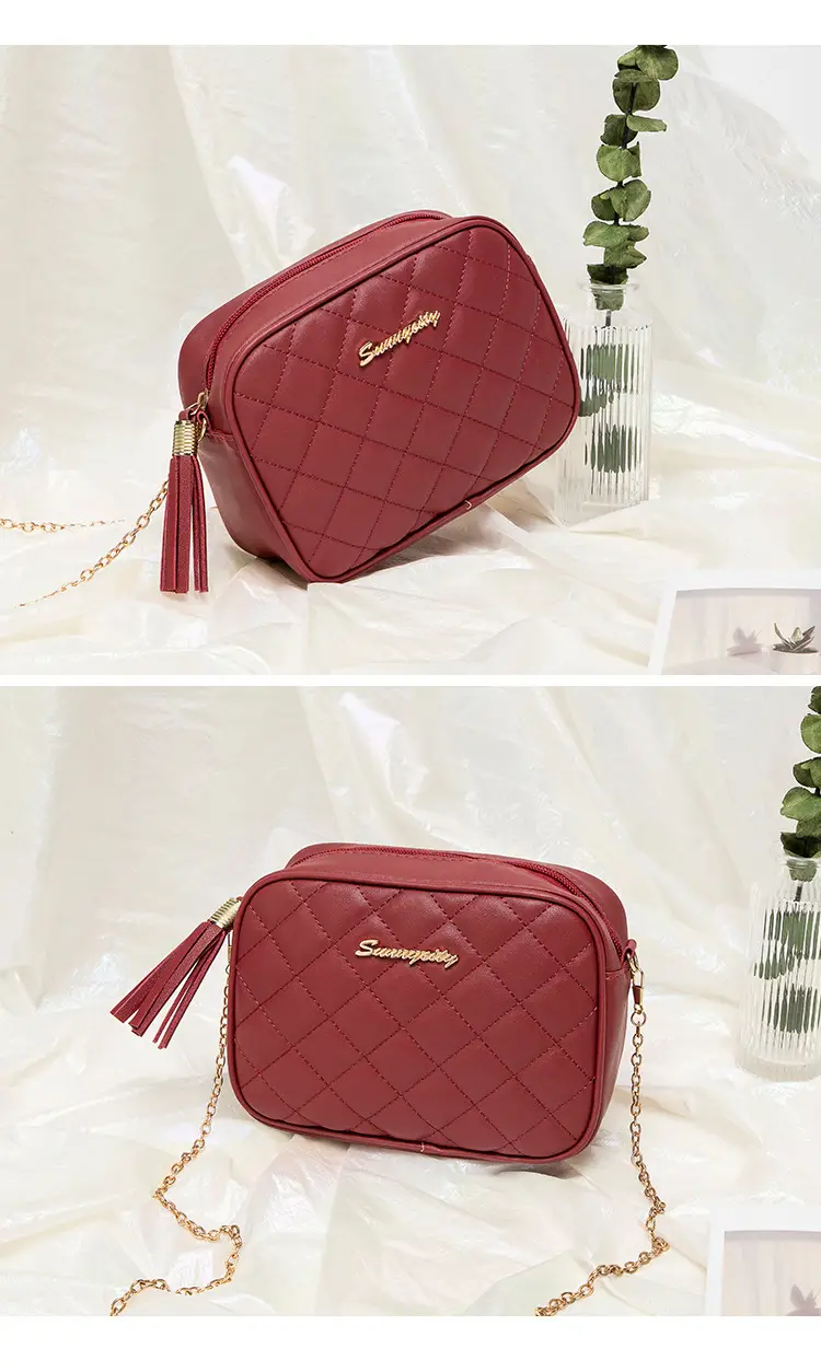 Korean Quilted Embroidered Women's Shoulder Bag Brown — feature 20