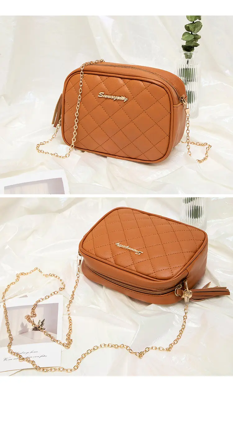Korean Quilted Embroidered Women's Shoulder Bag Brown — feature 21