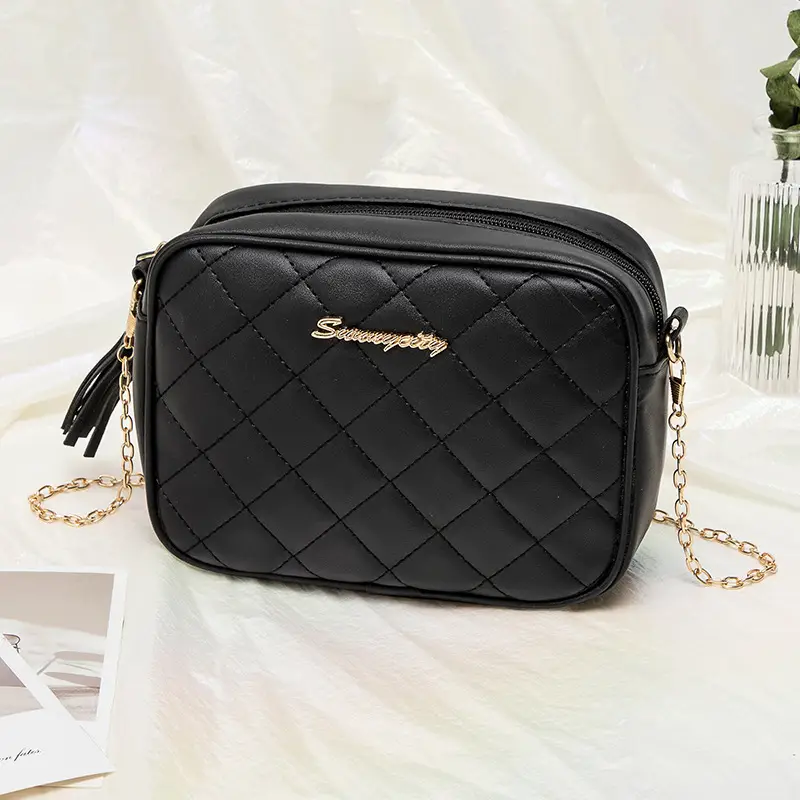 Korean Quilted Embroidered Women's Shoulder Bag Brown - Image 2