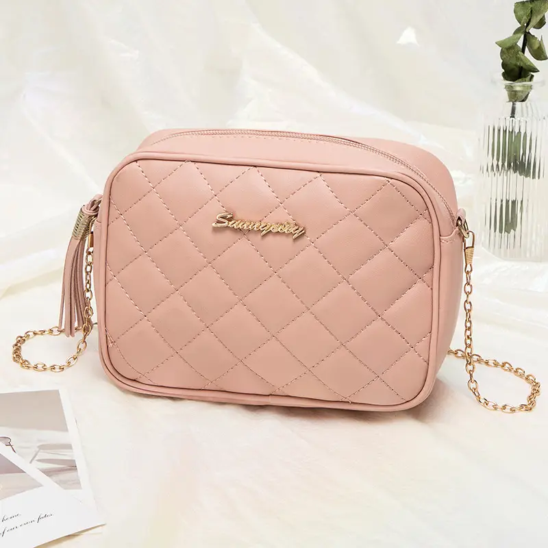 Korean Quilted Embroidered Women's Shoulder Bag Brown - Image 3