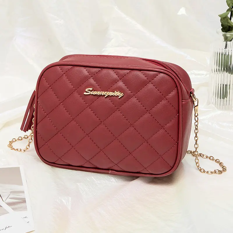 Korean Quilted Embroidered Women's Shoulder Bag Brown - Image 4