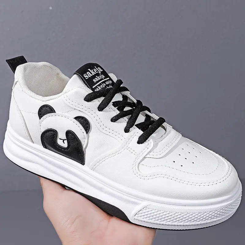 White Sneakers for Women Wholesale Leather Waterproof Casual Women's Shoes Outdoor Cartoon Panda Soft Sole Fashion Flat Sneakers for Women - Image 4