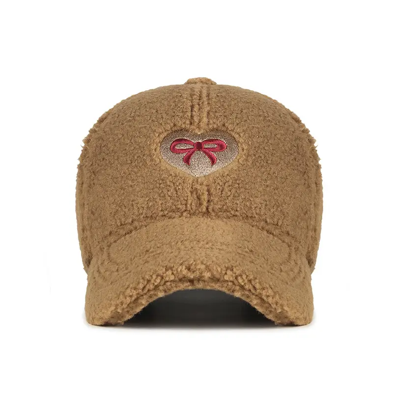 Winter Women's Embroidered Lamb Wool Cap Maroon - Image 8
