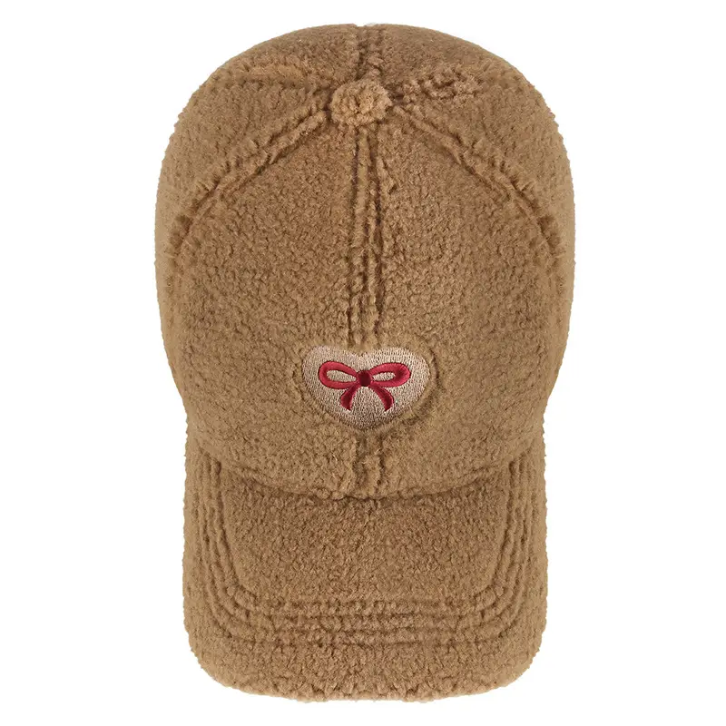 Winter Women's Embroidered Lamb Wool Cap Maroon - Image 11