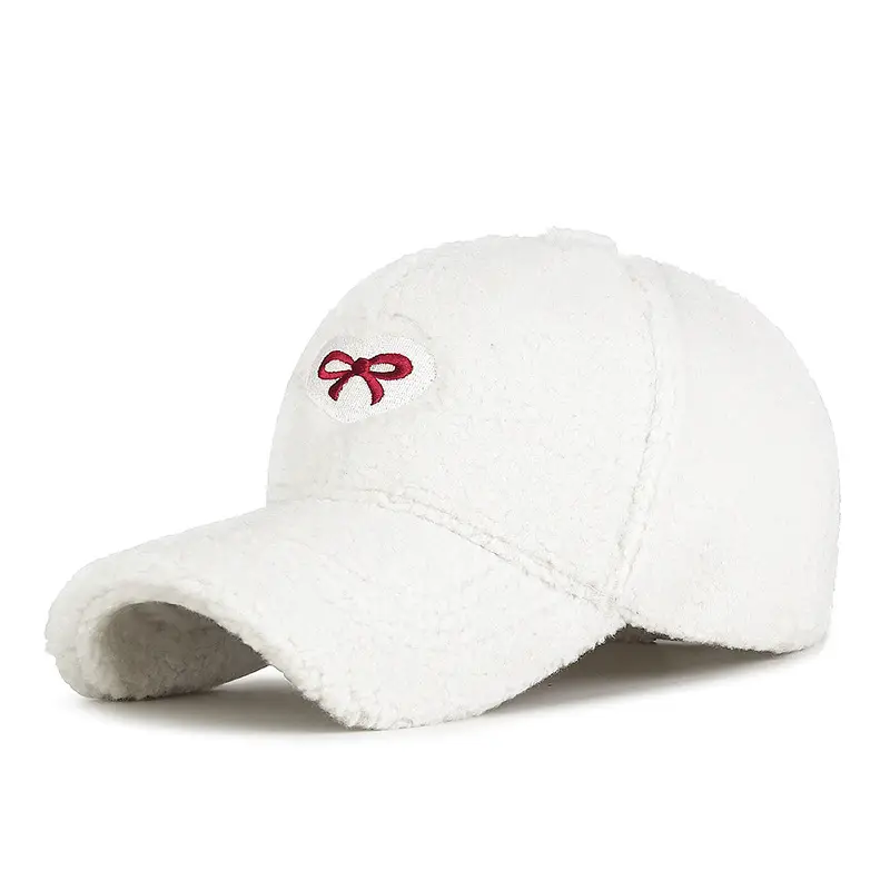 Winter Women's Embroidered Lamb Wool Cap Maroon - Image 2