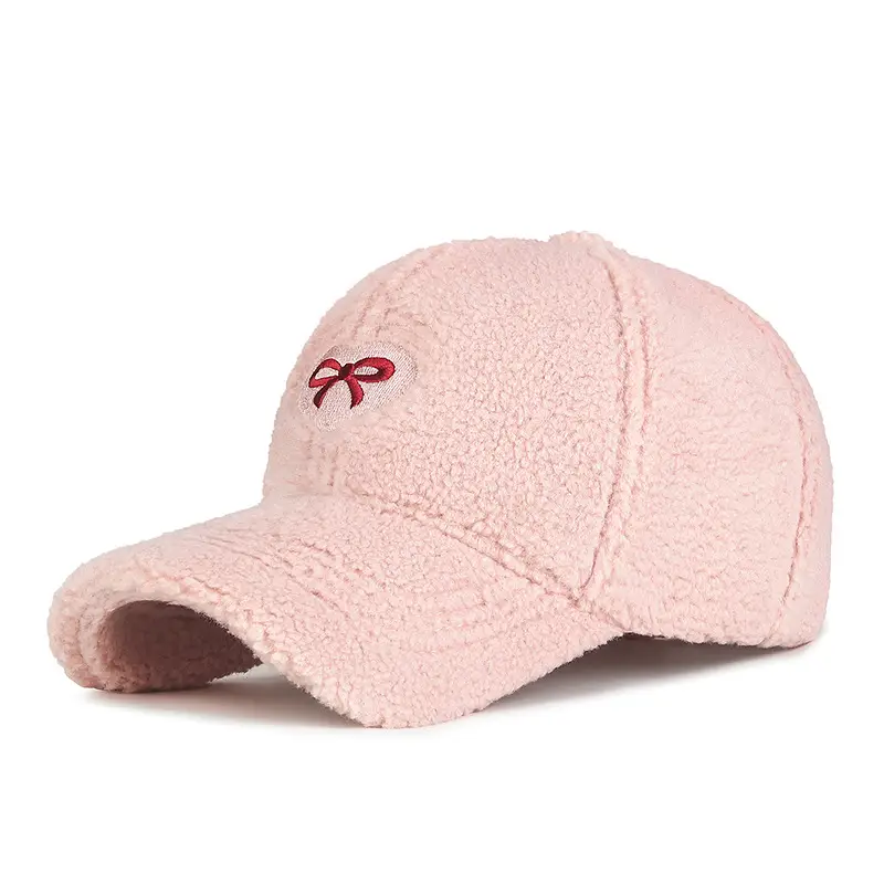 Winter Women's Embroidered Lamb Wool Cap Maroon - Image 4