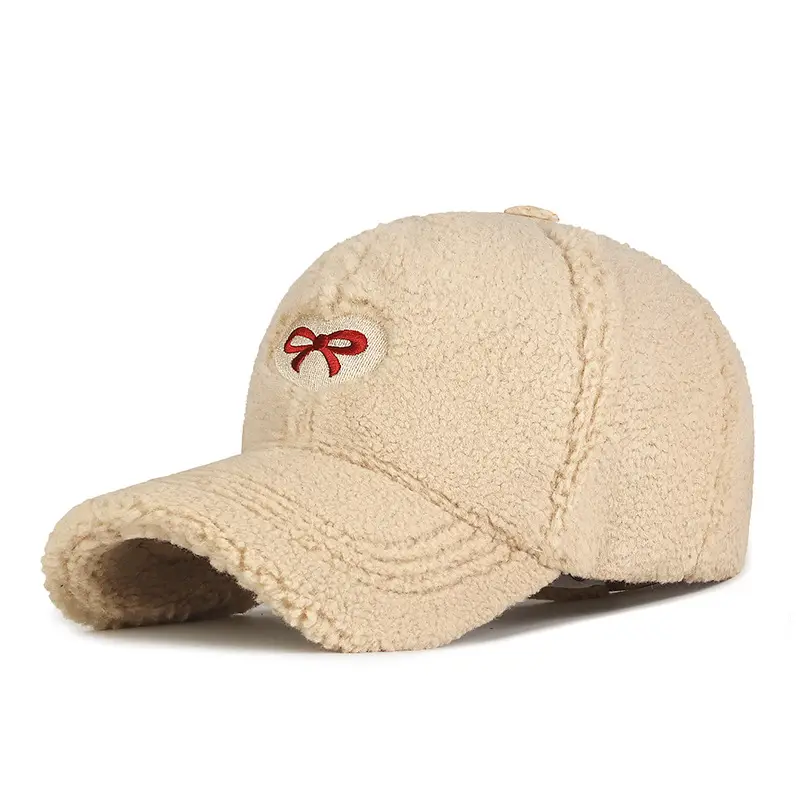 Winter Women's Embroidered Lamb Wool Cap Maroon - Image 5