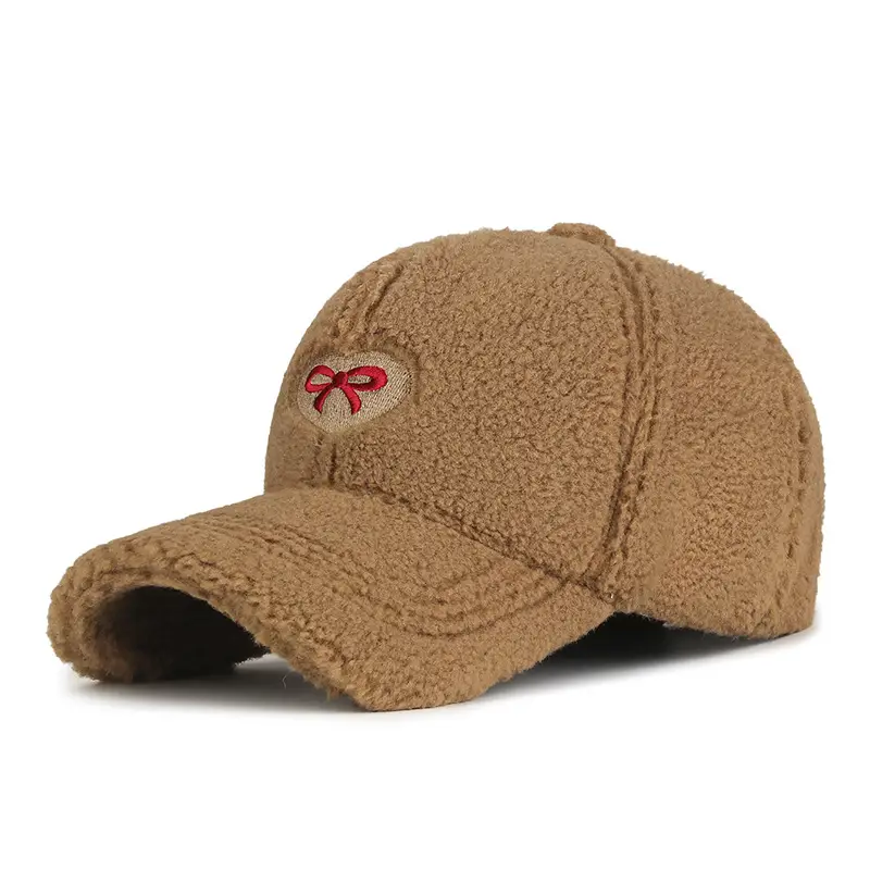 Winter Women's Embroidered Lamb Wool Cap Maroon - Image 6