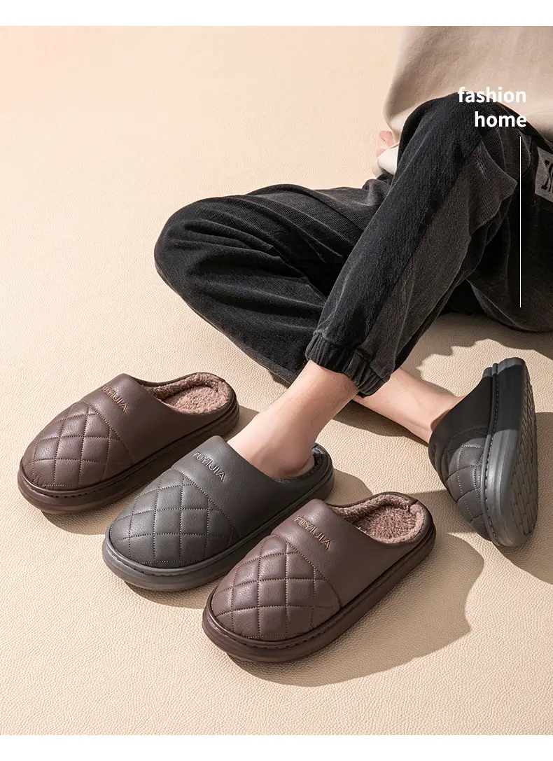 Men's Winter Cotton Slippers with Thick Soles for Indoor Use, Non-Slip, Warm, Fleece-Lined, Thickened, Large Size, Breathable, for Home Use — feature 12