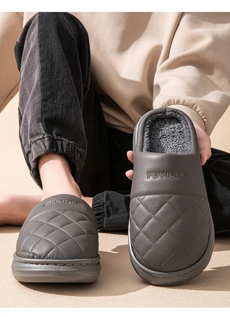 Men's Winter Cotton Slippers with Thick Soles for Indoor Use, Non-Slip, Warm, Fleece-Lined, Thickened, Large Size, Breathable, for Home Use — feature 14