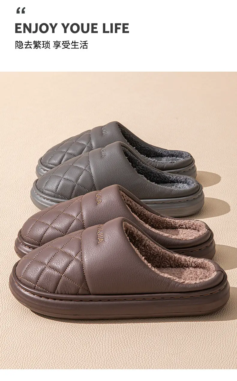 Men's Winter Cotton Slippers with Thick Soles for Indoor Use, Non-Slip, Warm, Fleece-Lined, Thickened, Large Size, Breathable, for Home Use — feature 3