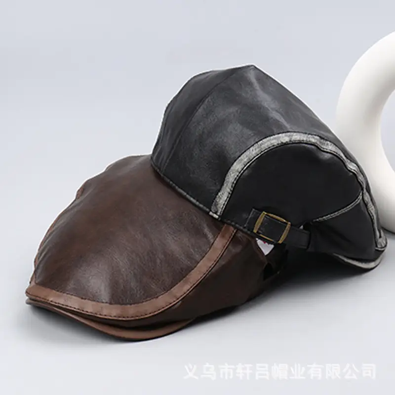 Brown Leather British Cap Forward Windproof Hat - Image 7