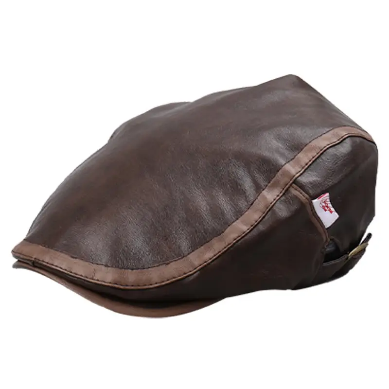 Brown Leather British Cap Forward Windproof Hat - Image 9
