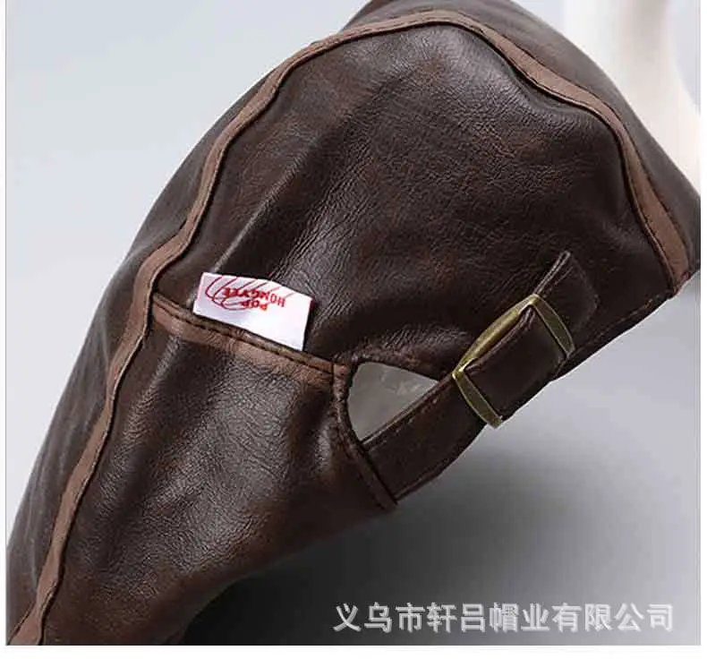 Brown Leather British Cap Forward Windproof Hat — feature 10