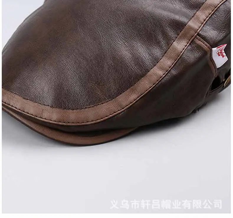 Brown Leather British Cap Forward Windproof Hat — feature 11