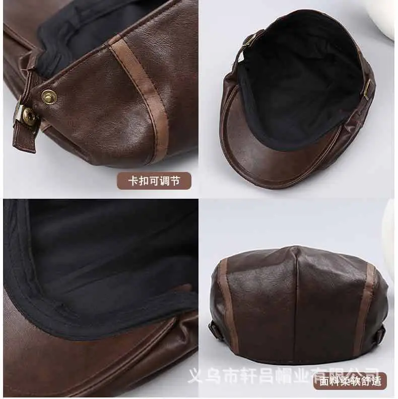 Brown Leather British Cap Forward Windproof Hat — feature 12