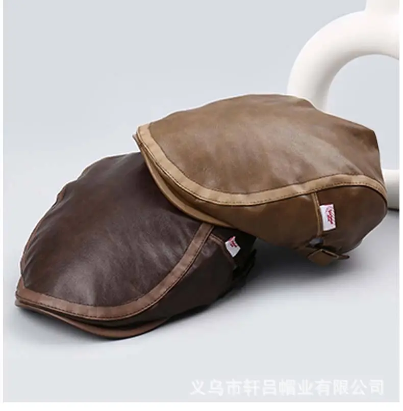 Brown Leather British Cap Forward Windproof Hat — feature 4