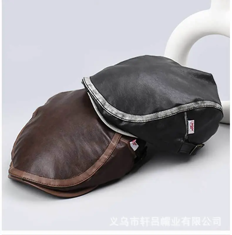 Brown Leather British Cap Forward Windproof Hat — feature 5