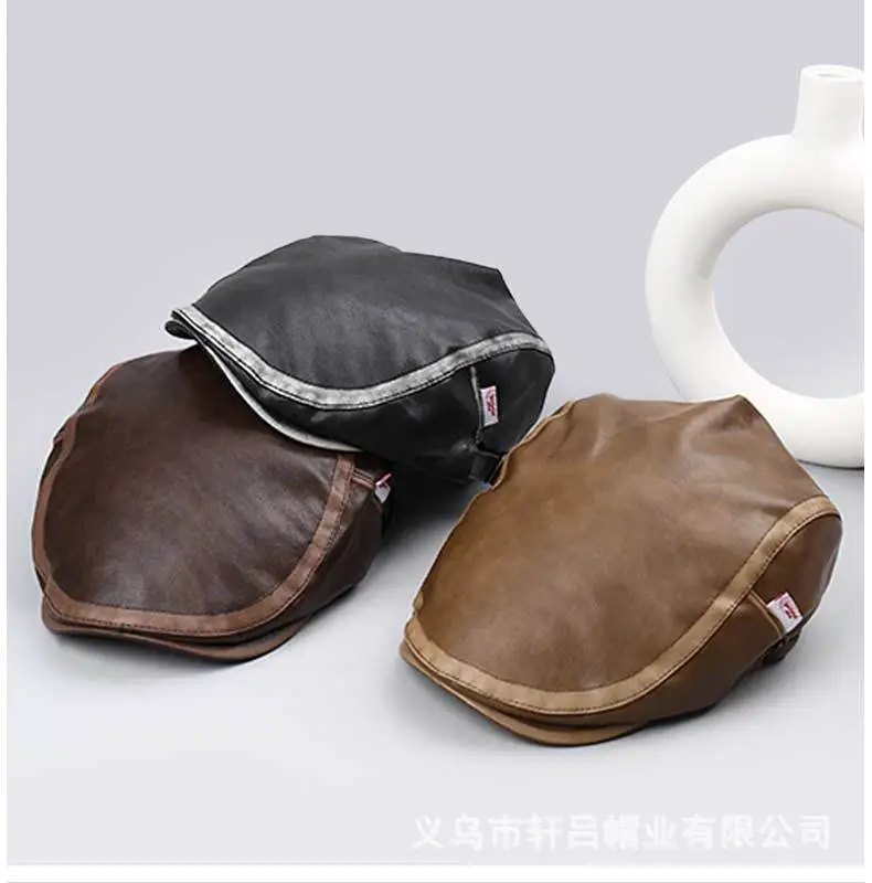 Brown Leather British Cap Forward Windproof Hat — feature 6