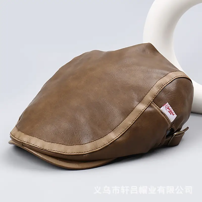 Brown Leather British Cap Forward Windproof Hat - Image 2