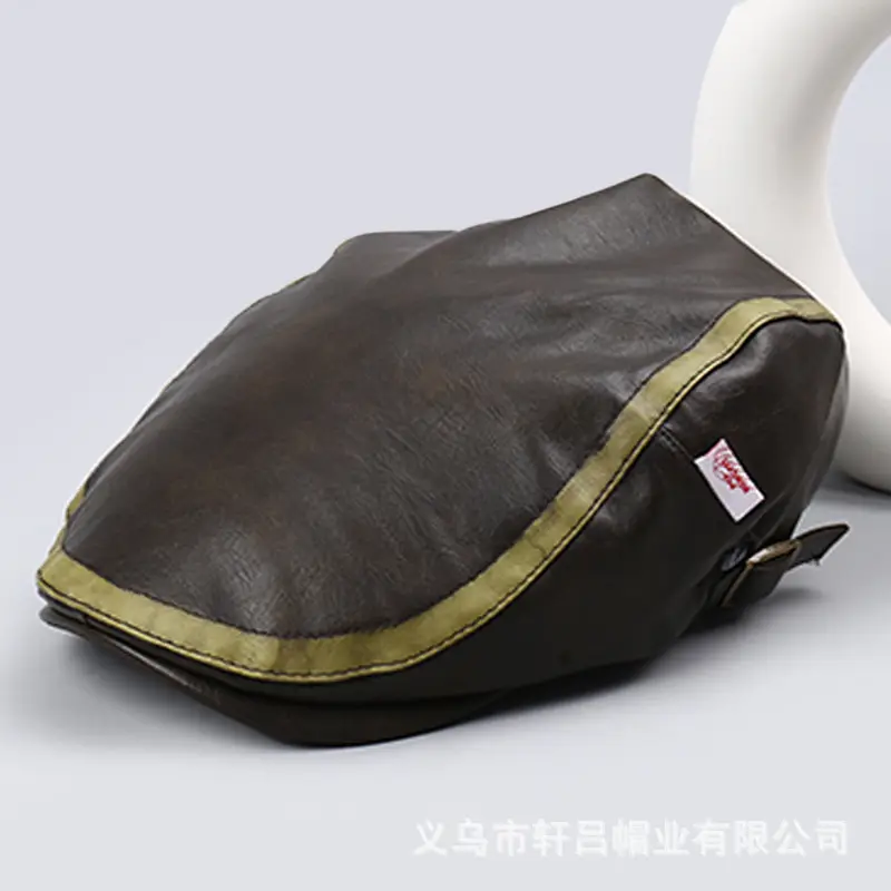 Brown Leather British Cap Forward Windproof Hat - Image 3