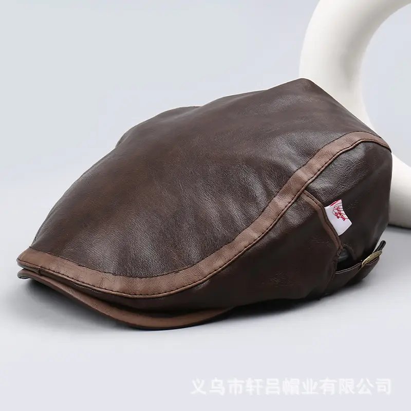 Brown Leather British Cap Forward Windproof Hat - Image 4