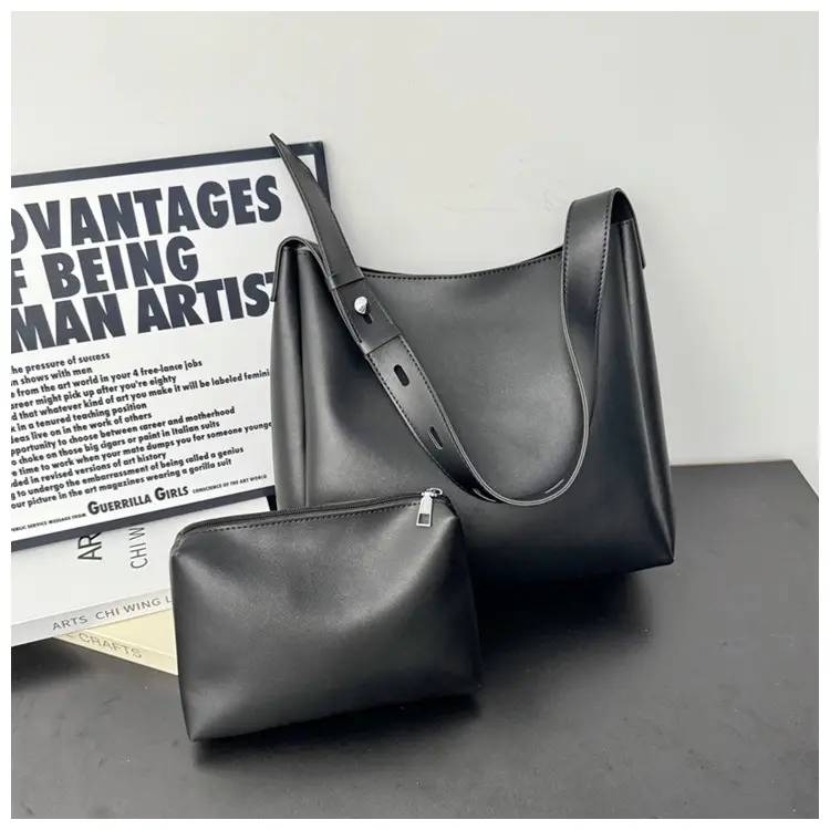Black Leather Crossbody & Zipper Bag Set for Women — feature 16