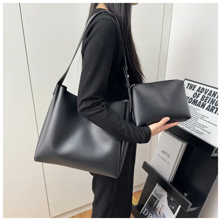 Black Leather Crossbody & Zipper Bag Set for Women — feature 4
