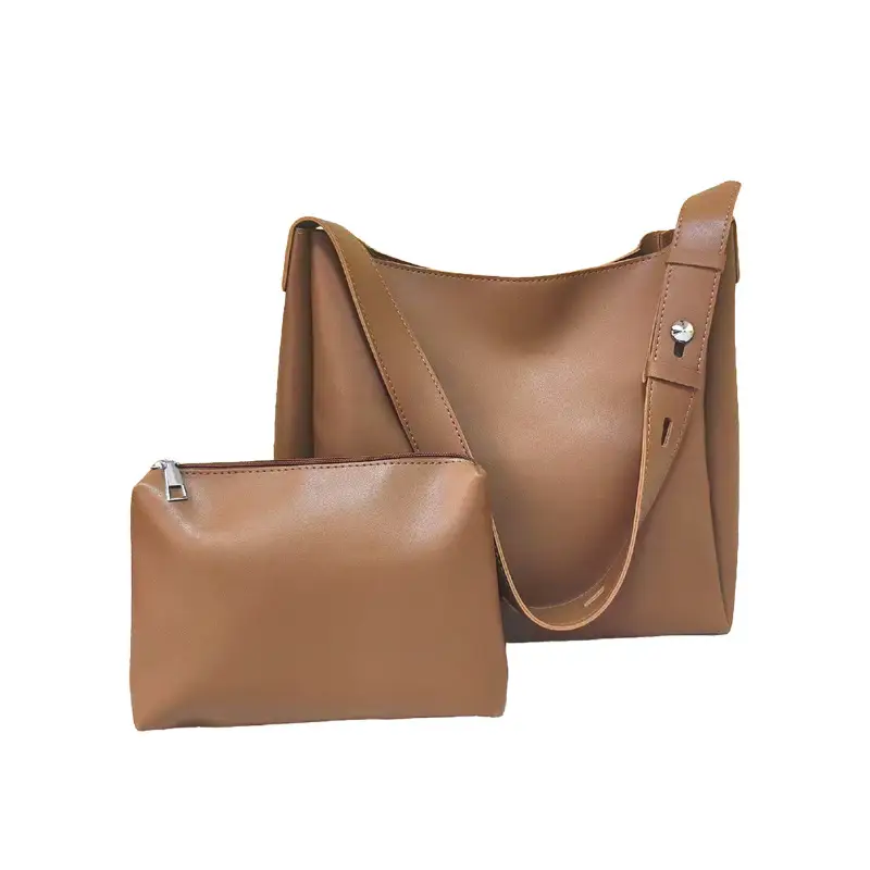 Black Leather Crossbody & Zipper Bag Set for Women - Image 3